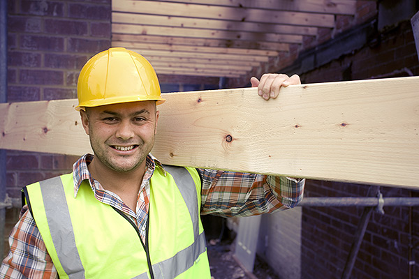 Construction workers at work site
